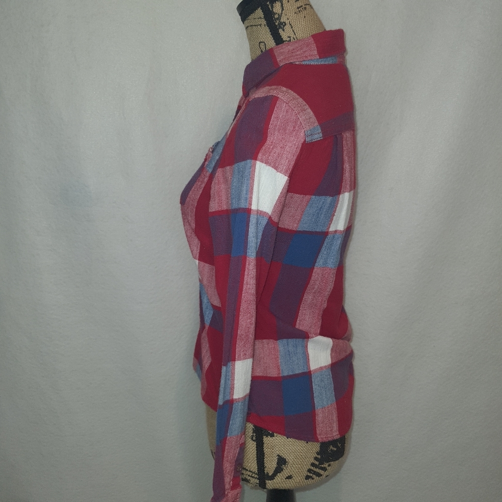 American Eagle Outfitters Women's Plaid 100% Cotton Long Sleeve Shirt Size 2 XS - Picture 2 of 13
